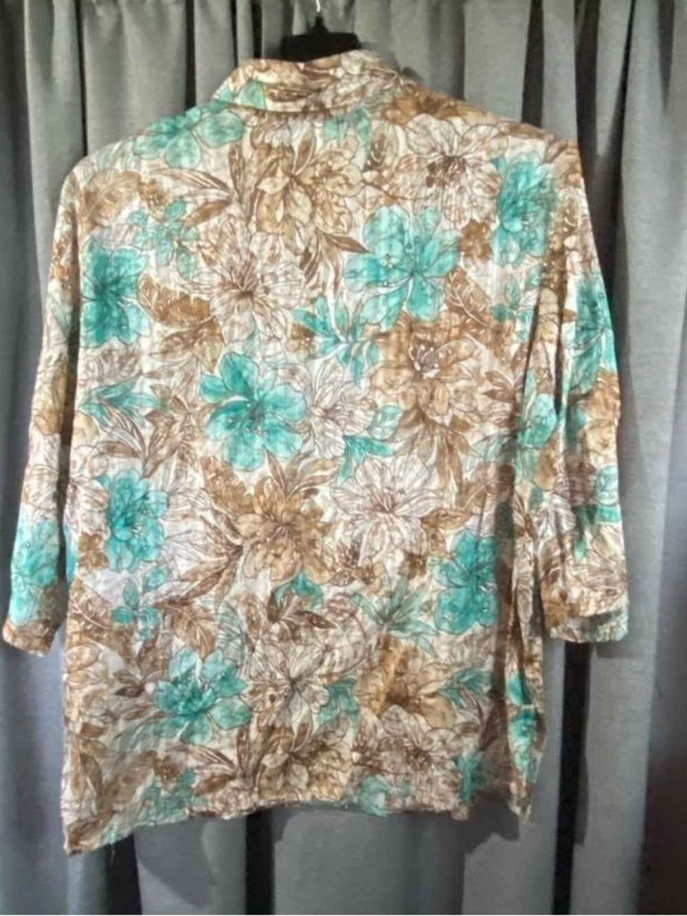 Alfred Dunner Teal and Brown Floral Button-Down Blouse - Picture 3 of 3